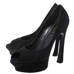 Yves Saint Laurent Black Suede Palais Platform Peep Toe Pumps Size 38.5