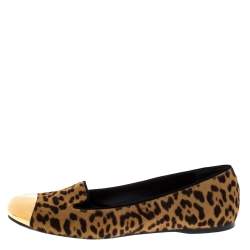 مملوكة مسبقًا Saint Laurent Leopard Print Pony Hair Metal Cap Toe Smoking Slipper Size 40