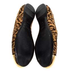 مملوكة مسبقًا Saint Laurent Leopard Print Pony Hair Metal Cap Toe Smoking Slipper Size 40