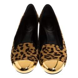 مملوكة مسبقًا Saint Laurent Leopard Print Pony Hair Metal Cap Toe Smoking Slipper Size 40