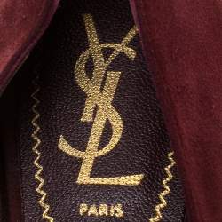 Yves Saint Laurent Burgundy Suede Metal Cap Toe Evelyn Loafers Size 36.5