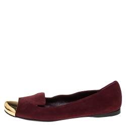 Yves Saint Laurent Burgundy Suede Metal Cap Toe Evelyn Loafers Size 36.5