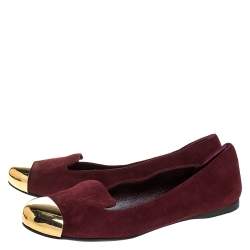 Yves Saint Laurent Burgundy Suede Metal Cap Toe Evelyn Loafers Size 36.5