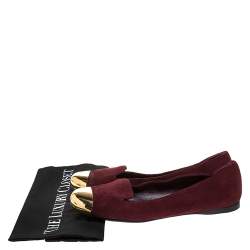 Yves Saint Laurent Burgundy Suede Metal Cap Toe Evelyn Loafers Size 36.5