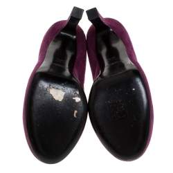 Saint Laurent Paris Purple Suede Plaque Embellished Round Toe Pumps Size 36.5