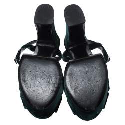 Saint Laurent Green Velvet Candy Bow Platform Sandals Size 39