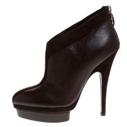 مملوكة مسبقًا حذاء بوت سان لوران باريس نعل سميك حافة سويدي وجلد بني مقاس 39.5