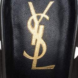 Pre Owned صندل سان لوران نعل سميك Tribute جلد لامع رمادي مقاس 38.5