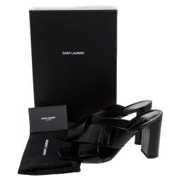 Pre Owned Saint Laurent Paris Black Textured Leather Loulou Criss Cross Mules Size 40
