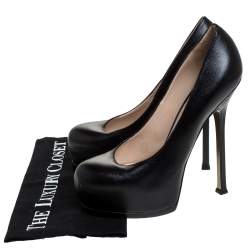 Pre Owned حذاء كعب عالي سان لوران نعل سميك Tribute جلد أسود مقاس 39.5