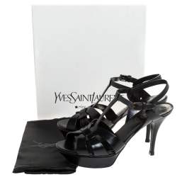 مملوكة مسبقًا Saint Laurent Paris Black Leather Tribute Platform Ankle Strap Sandals Size 39.5