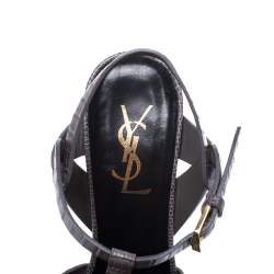 مملوكة مسبقًا Saint Laurent Grey Lizard Embossed Leather Tribute Platform Sandals Size 37
