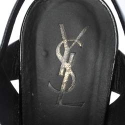 مملوكة مسبقًا صندل سان لوران باريس تريبوت نعل سميك جلد لامع أسود مقاس 39.5