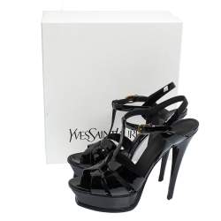 مملوكة مسبقًا صندل سان لوران باريس تريبوت نعل سميك جلد لامع أسود مقاس 39.5