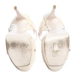 مملوكة مسبقًا صندل سان لوران باريس سير كاحل تريبيوت جلد أوف وايت لامع مقاس 39.5