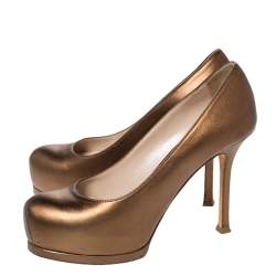 Saint Laurent Paris Bronze Leather Tribtoo Platform Pumps Size 35