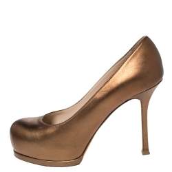 Saint Laurent Paris Bronze Leather Tribtoo Platform Pumps Size 35