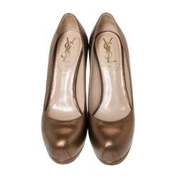 Saint Laurent Paris Bronze Leather Tribtoo Platform Pumps Size 35