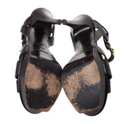 مملوكة مسبقًا Saint Laurent Paris Dark Brown Leather Tribute Platform Ankle Strap Sandals Size 36.5