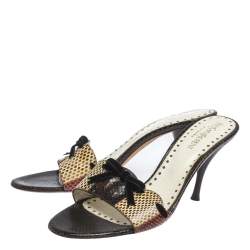 Saint Laurent Multicolor Snakeskin Bow Slide Sandals Size 40.5