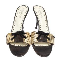 Saint Laurent Multicolor Snakeskin Bow Slide Sandals Size 40.5
