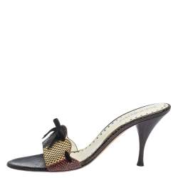 Saint Laurent Multicolor Snakeskin Bow Slide Sandals Size 40.5