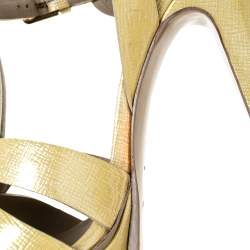 Pre Owned Saint Laurent Light Yellow Textured Patent Leather Tribute Platform Sandals Size 37