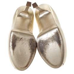 مملوكة مسبقًا Saint Laurent Paris Pale Gold Leather Tribtoo Platform Pumps Size 37.5