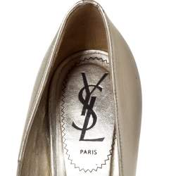 مملوكة مسبقًا Saint Laurent Paris Pale Gold Leather Tribtoo Platform Pumps Size 37.5
