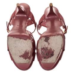 مملوكة مسبقًا Saint Laurent Paris Pink Leather Tribute Platform Sandals Size 38.5