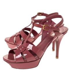 مملوكة مسبقًا Saint Laurent Paris Pink Leather Tribute Platform Sandals Size 38.5