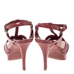 مملوكة مسبقًا Saint Laurent Paris Pink Leather Tribute Platform Sandals Size 38.5