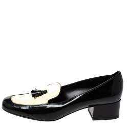 Saint Laurent Black/White Patent Leather Babies Tassel Loafers Size 38