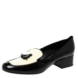 Saint Laurent Black/White Patent Leather Babies Tassel Loafers Size 38