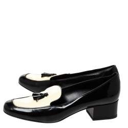 Saint Laurent Black/White Patent Leather Babies Tassel Loafers Size 38