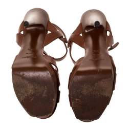 Pre Owned Saint Laurent Paris Brown Leather Tribute Platform Sandals Size 37.5