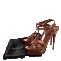 Pre Owned Saint Laurent Paris Brown Leather Tribute Platform Sandals Size 37.5