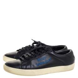 Pre Owned Saint Laurent Paris Black Leather Court Classic Logo Sneakers Size 39.5