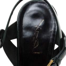 Pre Owned صندل سان لوران باريس تريبوت نعل سميك جلد لامع أخضر مقاس 39.5