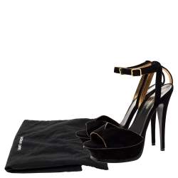 Pre Owned صندل سان لوران تريبوت ليبس نعل سميك سويدى أسود مقاس 37