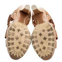 مملوكة مسبقًا Saint Laurent Rose Gold Parent Leather Tribute Wood Platform Sandals Size 39