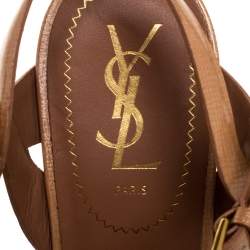 مملوكة مسبقًا Saint Laurent Rose Gold Parent Leather Tribute Wood Platform Sandals Size 39