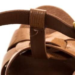 مملوكة مسبقًا Saint Laurent Rose Gold Parent Leather Tribute Wood Platform Sandals Size 39