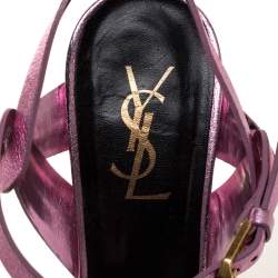 Pre Owned Saint Laurent  Metallic Pink Leather Tribute Platform Sandals Size 39.5