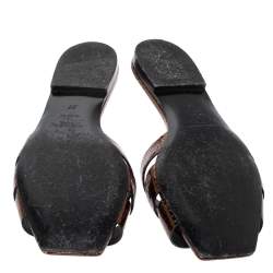 Pre Owned Saint Laurent Paris Bronze Snake Embossed Leather Tribute Flat Slides Size 37
