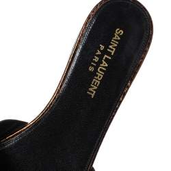 Pre Owned Saint Laurent Paris Bronze Snake Embossed Leather Tribute Flat Slides Size 37