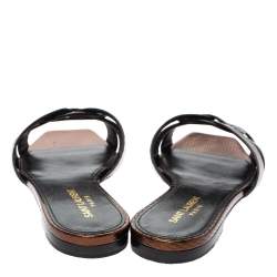 Pre Owned Saint Laurent Paris Bronze Snake Embossed Leather Tribute Flat Slides Size 37