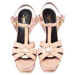 Pre Owned Saint Laurent Paris Pink Patent Leather Tribute Platform Sandals Size 37.5