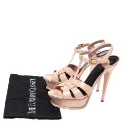 Pre Owned Saint Laurent Paris Pink Patent Leather Tribute Platform Sandals Size 37.5