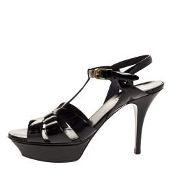 مملوكة مسبقًا Saint Laurent Paris Black Patent Leather Tribute Platform Sandals Size 38